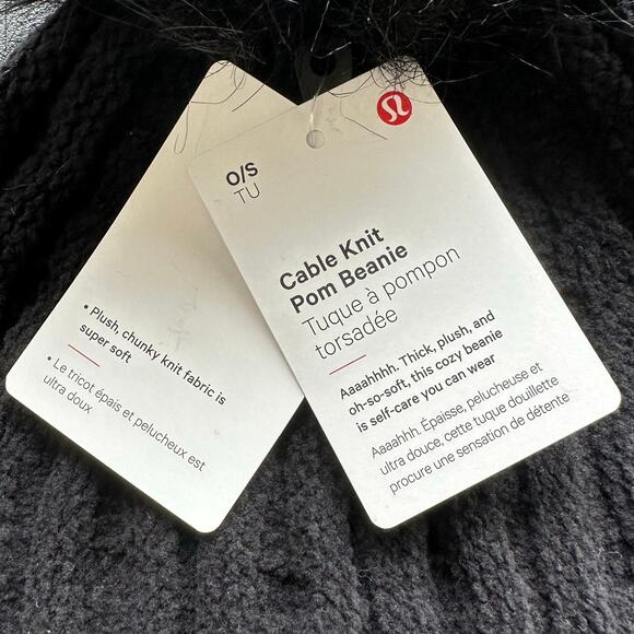 NWT Lululemon Cable Knit Pom Beanie Black Nylon Blend – One Size - Picture 6 of 7